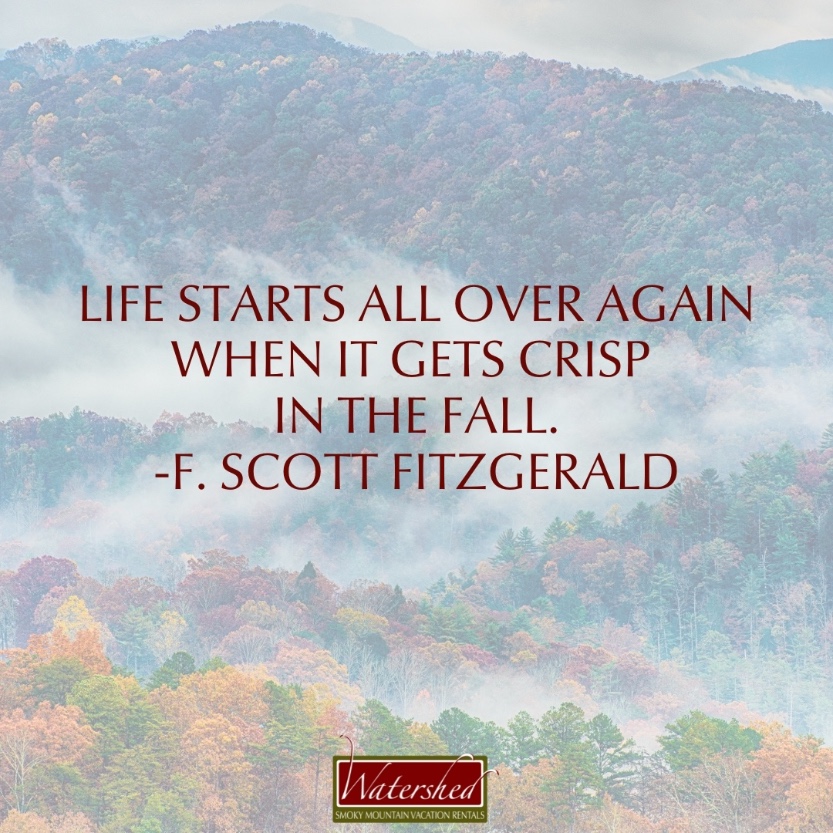 Life starts all over again when it gets crisp in the fall. -F. Scott Fitzgerald | Watershed Cabins Bryson City NC